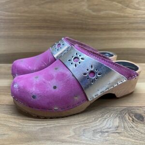Cape Clogs Pink Silver Wooden Clogs Womens 6.5‎ EU 37 Sweden Slip On Mule
